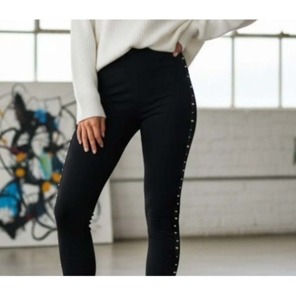 Zara Basic Black Studded Side Seam Leggings Trousers Womens Size Medium M